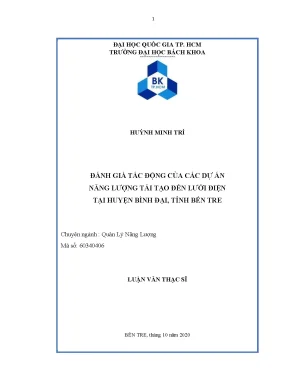 Luận văn thạc sĩ quản lý năng lượng đánh giá tác động của các dự án năng lượng tái tạo đến lưới điện tại huyện bình đại tỉnh bến tre