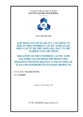 Luận văn thạc sĩ công nghệ sinh học góp phần xây dựng bộ sưu tập giống vi khuẩn fructophilic lactic acid flab phân lập từ hệ tiêu hóa ong mật và thử nghiệm tạo chế phẩm