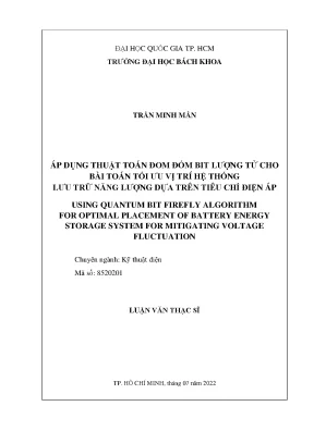 Luận văn thạc sĩ kỹ thuật điện áp dụng thuật toán đom đóm bit lượng tử cho bài toán tối ưu vị trí hệ thống lưu trữ năng lượng dựa trên tiêu chí điện áp