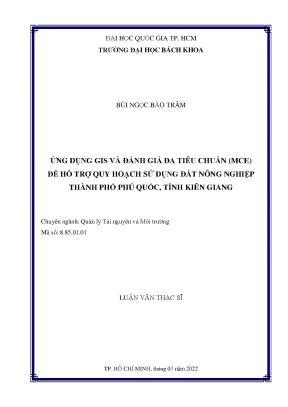 Luận văn thạc sĩ quản lý tài nguyên và môi trường ứng dụng gis và đánh giá đa tiêu chuẩn mce để hỗ trợ quy hoạch sử dụng đất nông nghiệp thành phố phú quốc tỉnh kiên giang