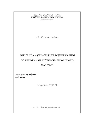 Luận văn thạc sĩ kỹ thuật điện tối ưu hóa vận hành lưới điện phân phối có xét đến ảnh hưởng của năng lượng mặt trời