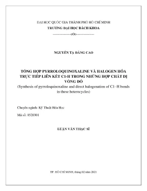 Luận văn thạc sĩ kỹ thuật hóa học tổng hợp pyrroloquinoxaline và halogen hóa trực tiếp liên kết c1h trong những hợp chất dị vòng đó