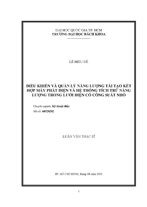 Luận văn thạc sĩ kỹ thuật điện điều khiển và quản lý năng lượng tái tạo kết hợp máy phát điện và hệ thống tích trữ năng lượng trong lưới điện có công suất nhỏ