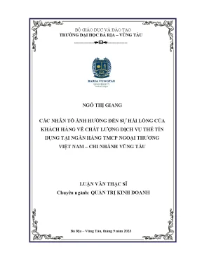 Luận văn thạc sĩ các nhân tố ảnh hưởng đến sự hài lòng của khách hàng về chất lượng dịch vụ thẻ tín dụng tại ngân hàng tmcp ngoại thương việt nam chi nhánh vũng tàu
