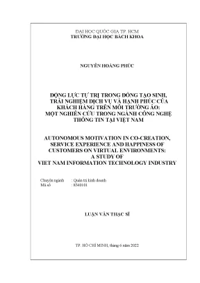 Luận văn thạc sĩ quản trị kinh doanh động lực tự trị trong đồng tạo sinh trải nghiệm dịch vụ và hạnh phúc của khách hàng trên môi trường ảo một nghiên cứu trong ngành công nghệ thông tin tại việt nam