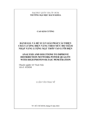 Luận văn thạc sĩ kỹ thuật điện đánh giá và đề xuất giải pháp cải thiện chất lượng điện năng theo mức độ thâm nhập năng lượng mặt trời vào lưới điện