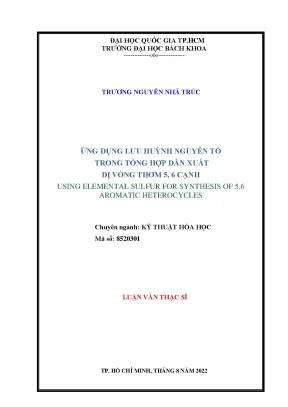 Luận văn thạc sĩ kỹ thuật hóa học ứng dụng lưu huỳnh nguyên tố trong tổng hợp dẫn xuất dị vòng thơm 5 6 cạnh