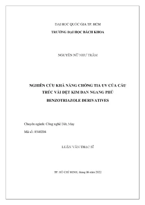Luận văn thạc sĩ công nghệ dệt may nghiên cứu khả năng chống tia uv của cấu trúc vải dệt kim đan ngang phủ benzotriazole derivatives