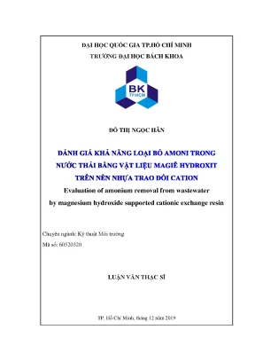 Luận văn thạc sĩ kỹ thuật môi trường đánh giá khả năng loại bỏ amoni trong nước thải bằng vật liệu magiê hydroxit trên nền nhựa trao đổi cation