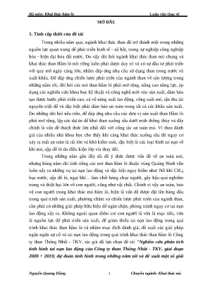 Luận văn thạc sĩ kỹ thuật nghiên cứu phân tích tình hình tai nạn lao động của công ty than thống nhất tkv giai đoạn 2009 ÷ 2019 dự đoán tình hình trong những năm tới và đề xuất một số giải pháp nhằm giảm thiểu tai nạn lao động
