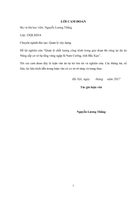 Luận văn thạc sĩ quản lý xây dựng quản lý chất lượng công trình trong giai đoạn thi công tại dự án nâng cấp cơ sở hạ tầng vùng ngập lũ nam cường tỉnh bắc kạn