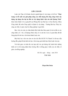 Luận văn thạc sĩ quản lý xây dựng thực trạng và đề xuất các giải pháp nâng cao chất lượng thi công công trình xây dựng áp dụng cho dự án đầu tư xây dựng bệnh viện sản nhi quảng ninh