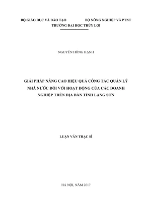 Luận văn thạc sĩ quản lý kinh tế giải pháp nâng cao hiệu quả quản lý nhà nước đối với hoạt động của các doanh nghiệp trên địa bàn tỉnh lạng sơn