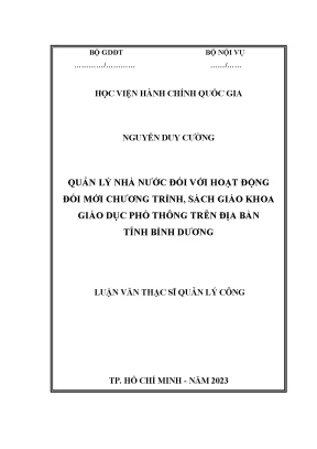 Luận văn thạc sĩ quản lý công quản lý nhà nước đối với hoạt động đổi mới chương trình sách giáo khoa giáo dục phổ thông trên địa bàn tỉnh bình dương