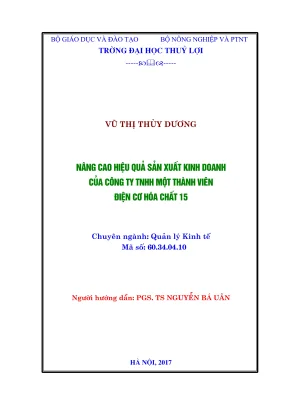 Luận văn thạc sĩ quản lý kinh tế nâng cao hiệu quả sản xuất kinh doanh tại công ty tnhh một thành viên điện cơ hóa chất 15