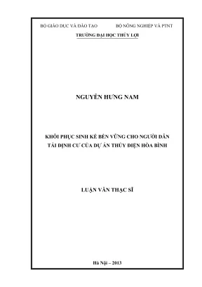 Luận văn thạc sĩ kinh tế tài nguyên thiên nhiên và môi trường khôi phục sinh kế bền vững cho người dân tái định cư của dự án thủy điện hòa bình