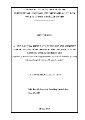 Luận văn thạc sĩ an exploratory study on the teachers and students perceptions of an esp course at the infantry officer training college number one