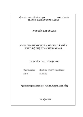 Luận văn thạc sĩ luật học năng lực hành vi dân sự của cá nhân theo bộ luật dân sự năm 2015