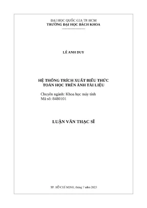 Luận văn thạc sĩ khoa học máy tính hệ thống trích xuất biểu thức toán học trên ảnh tài liệu