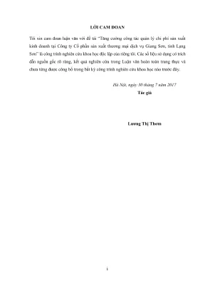 Luận văn thạc sĩ quản lý kinh tế tăng cường công tác quản lý chi phí sản xuất kinh doanh tại công ty cổ phần sản xuất và thương mại dịch vụ giang sơn lạng sơn