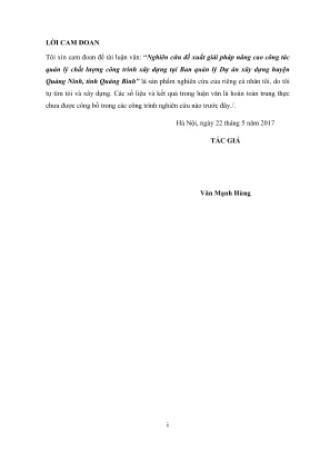 Luận văn thạc sĩ quản lý xây dựng nghiên cứu đề xuất giải pháp nâng cao công tác quản lý chất lượng công trình xây dựng tại ban quản lý xây dựng huyện quảng ninh tỉnh quảng bình