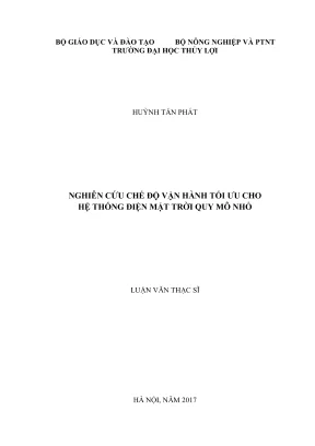 Luận văn thạc sĩ kỹ thuật nghiên cứu chế độ vân hành tối ưu cho hệ thống điện mặt trời quy mô nhỏ