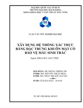 Luận văn tốt nghiệp khoa học máy tính xây dựng hệ thống xác thực bằng đặc trưng khuôn mặt có bảo vệ mẫu sinh trắc
