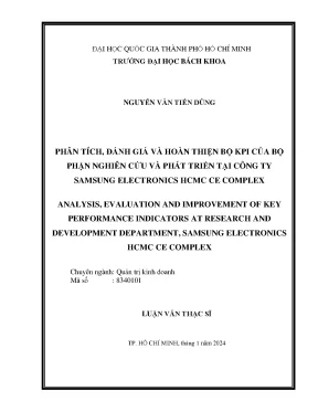Luận văn thạc sĩ quản trị kinh doanh phân tích đánh giá và hoàn thiện bộ kpi của bộ phận nghiên cứu và phát triển tại công ty samsung electronics hcmc ce complex