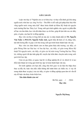 Luận văn thạc sĩ kỹ thuật tài nguyên nước nghiên cứu cơ sở khoa học và thực tiễn đánh giá khả năng nguồn nước trên lưu vực sông vu giang thu bồn và đề xuất giải pháp khai thác bền vững nguồn nước trong mùa kiệt
