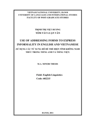 Luận văn thạc sĩ ngôn ngữ học use of addressing forms to express informality in english and vietnamese