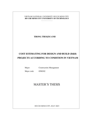 Luận văn thạc sĩ quản lý xây dựng cost estimating for design and build db projects according to condition in vietnam