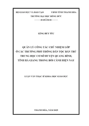 Luận văn quản lý công tác chủ nhiệm lớp ở các trường phổ thông dân tộc bán trú trung học cơ sở huyện quang bình tỉnh hà giang trong bối cảnh hiện nay