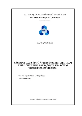 Luận văn thạc sĩ quản lý xây dựng xác định các yếu tố ảnh hưởng đến việc giảm thiểu chất thải xây dựng và phá dỡ tại thành phố hồ chí minh