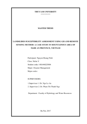 Luận văn thạc sĩ landslides susceptibility assessment using gis and remote sensing method a case study in mountainous area of nghe an province vietnam