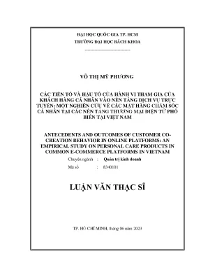 Luận văn thạc sĩ quản trị kinh doanh các tiền tố và hậu tố của hành vi tham gia của khách hàng cá nhân vào nền tảng dịch vụ trực tuyến một nghiên cứu về các mặt hàng chăm sóc cá nhân tại các nền tảng thương mại điện tử phổ biến tại việt nam