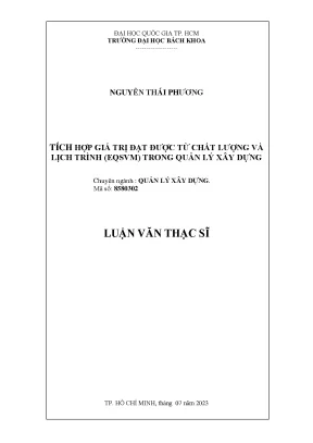 Luận văn thạc sĩ quản lý xây dựng tích hợp giá trị đạt được từ chất lượng và lịch trình eqsvm trong quản lý xây dựng