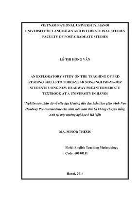 Luận văn thạc sĩ an exploratory study on the teaching of prereading skills to thirdyear nonenglishmajor students using new headway preintermediate textbook at a university in hanoi