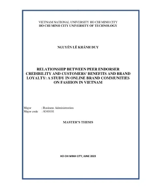 Luận văn thạc sĩ quản trị kinh doanh relationship between peer endorser credibility and customers benefits and brand loyalty a study in online brand communities on fashion in vietnam