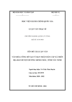 Luận văn thạc sĩ quản lý công văn hóa công sở tại uỷ ban nhân dân cấp xã trên địa bàn huyện dương minh châu tỉnh tây ninh