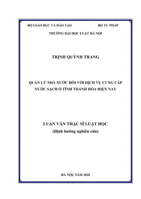 Luận văn thạc sĩ luật học quản lý nhà nước đối với dịch vụ cung cấp nước sạch ở tỉnh thanh hoá hiện nay