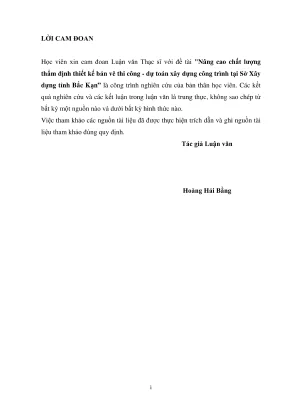 Luận văn thạc sĩ quản lý xây dựng nâng cao chất lượng thẩm định thiết kế bản vẽ thi công dự toán xây dựng công trình tại sở xây dựng tỉnh bắc kạn