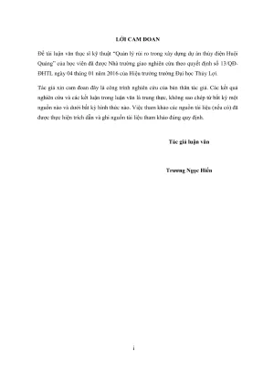 Luận văn thạc sĩ quản lý xây dựng quản lý rủi ro trong xây dựng dự án thủy điện huội quảng