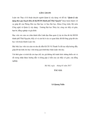 Luận văn thạc sĩ quản lý xây dựng quản lý xây dựng theo quy hoạch đô thị huds thành phố thái nguyên