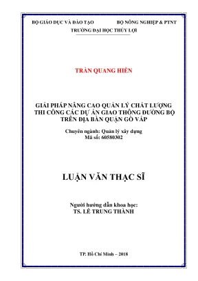 Luận văn thạc sĩ quản lý xây dựng giải pháp nâng cao hiệu quả công tác quản lý chất lượng tư vấn thiết kế công trình thủy lợi trên địa bàn quận 12