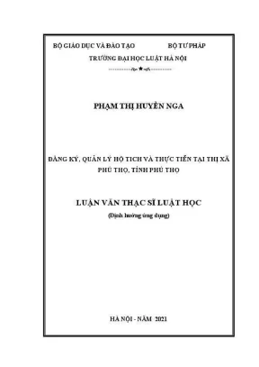 Luận văn thạc sĩ luật học đăng ký quản lý hộ tich và thực tiễn tại thị xã phú thọ tỉnh phú thọ