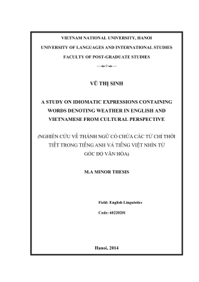 Luận văn thạc sĩ a study on idiomatic expressions containing words denoting weather in english and vietnamese from cultural perspective