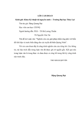 Luận văn thạc sĩ quy hoạch và quản lý tài nguyên nước nghiên cứu các giải pháp nhằm ứng phó với biến đổi khí hậu và nước biển dâng cho các tuyến đê biển quảng ninh