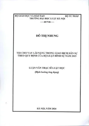 Luận văn thạc sĩ luật học tội cho vay nặng lại trong giao dịch dân sự theo quy định của bộ luật hình sự năm 2015