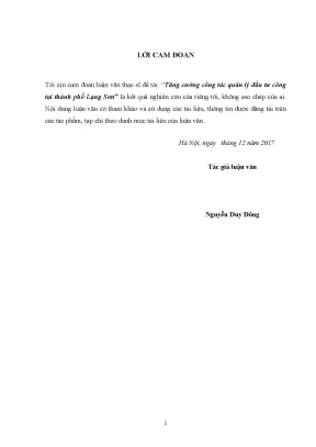 Luận văn thạc sĩ quản lý kinh tế tăng cường công tác quản lý đầu tư công tại thành phố lạng sơn