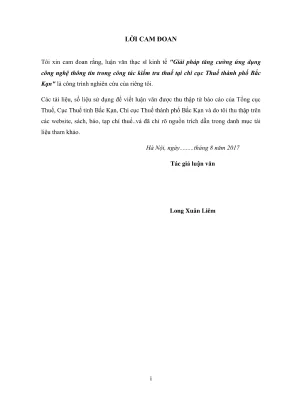 Luận văn thạc sĩ quản lý kinh tế giải pháp tăng cường ứng dụng công nghệ thông tin trong công tác kiểm tra thuế tại chi cục thuế thành phố bắc kạn